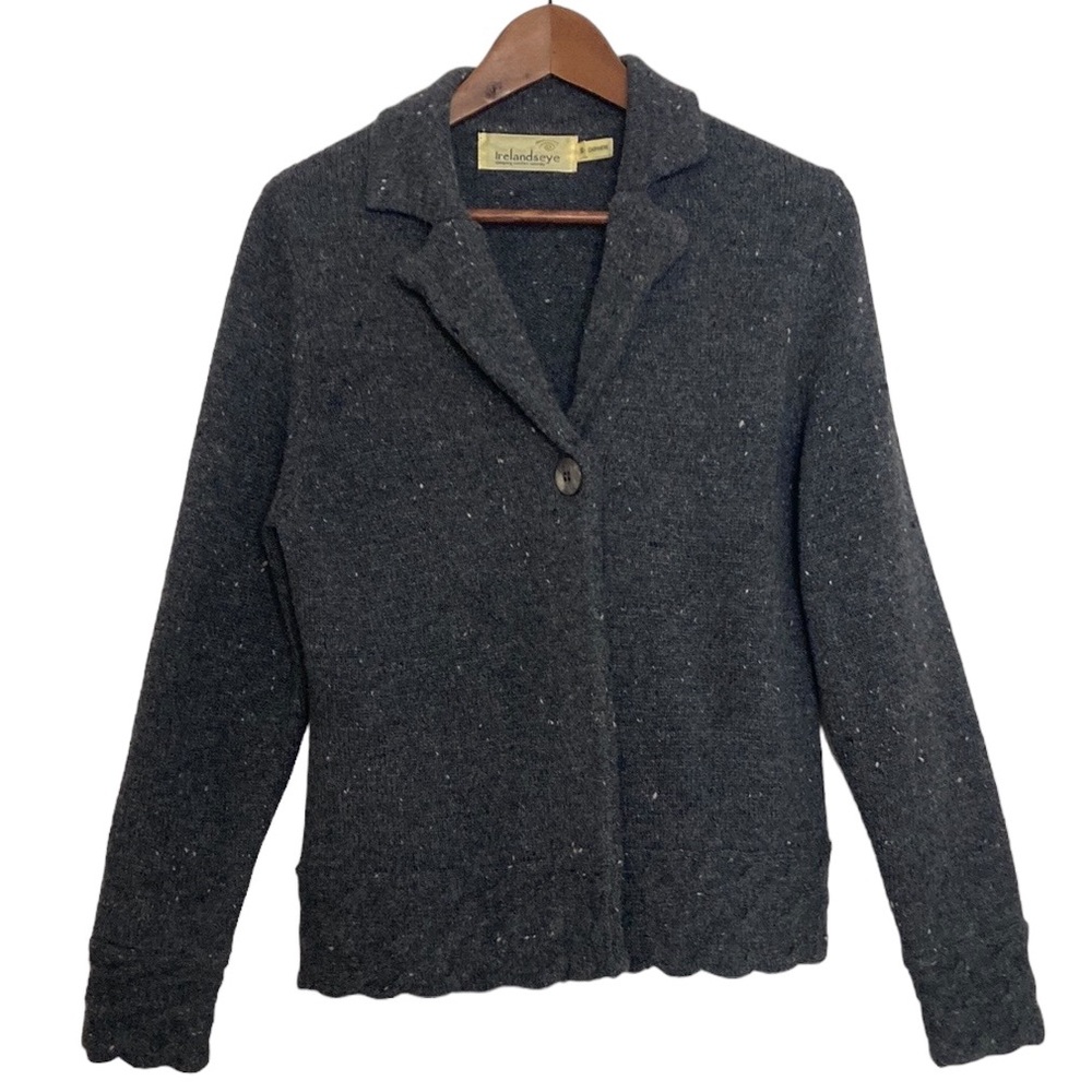 Irelands Eye Sweater Women's Small Gray Wool Cashmere Cardigan Cable Knit